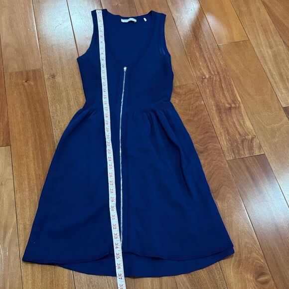 Sandro Paris Savage Blue Sleeveless Knit Stretch Fit & Flare Zip-Front Dress 1 - Picture 12 of 12
